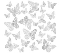 Jrifedptry Decorazioni a forma di farfalla, 48 pezzi, 3 stili e 3 misure ciascuna, decorazione da parete e torta, accessori 3D da parete argento