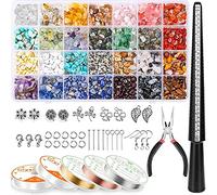 Jrifedptry Kit per la creazione di anelli con perline di cristallo di 28 colori, 1660 pezzi kit per la creazione di gioielli con perline di pietre preziose, filo per gioielli