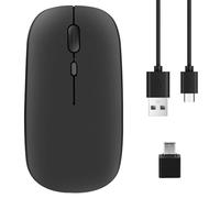 Jrifedptry Mouse wireless ricaricabile, 2,4 G, ultra silenzioso, mouse ottico con ricevitore USB e tipo C, per laptop, (nero)