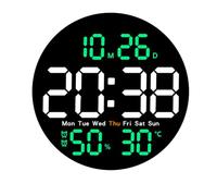 Jrifedptry Orologio da parete digitale da 25,4 cm, con telecomando, sveglia, data, settimana, montaggio a parete, per casa, arancione, facile da installare
