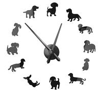 Jrifedptry Orologio da parete fai da te con bassotto Wiener-Dog Puppy Dog Pet senza cornice gigante orologio da parete con effetto specchio cane salsiccia grande orologio da parete nero