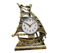 Jrifedptry Orologio sveglia barca a vela tavolo vintage modello retrò ornamento nautico orologi da scrivania figura barca figura comodino silenzioso, colore bronzo, facile da installare