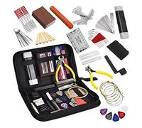 Jrifedptry Pezzi di ricambio accessori 72 pezzi kit di strumenti per chitarra strumenti di manutenzione riparazione azione stringa righello chitarra ponte perni corde plettri con borsa per il