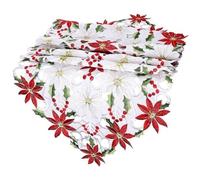 Jrifedptry Runner da tavola natalizio con foglie di agrifoglio ricamate, runner da tavola ricamato per decorazioni natalizie, 38 x 130 cm