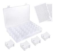 Jrifedptry Scatola organizer per filo da ricamo in plastica a 36 scomparti, 50 bobine e 2 adesivi numerati per cucito