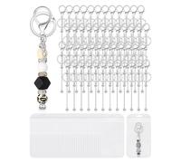 Jrifedptry Set di 48 portachiavi con perline fai da te, in metallo, con sacchetti richiudibili, per progetti fai da te, argento, facili da installare