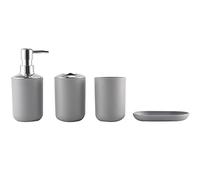 Jrifedptry Set di accessori da bagno in plastica, 4 pezzi, con portaspazzolino, tazza per spazzolino da denti (grigio)