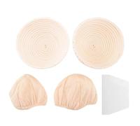 Jrifedptry Set rotondo, 2 cestini per pane e pane, cestino per lievitazione con inserti in lino, set di raschietti rotondi