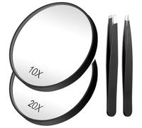 Jrifedptry Specchio ingranditore 20X + 10X Magnifier Mirror con 2 ventose, piccolo specchio ingranditore da viaggio e kit pinzette
