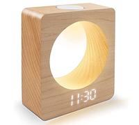 Jrifedptry Sveglia digitale a LED in legno massello con luce notturna, 3 impostazioni di allarme, rilevamento della temperatura, per camera da letto