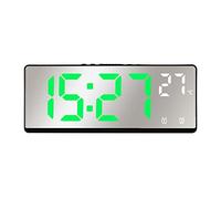 Jrifedptry Sveglia digitale a specchio con controllo vocale, temperatura doppia, snooze, da tavolo, modalità notturna, 12/24 ore (verde)
