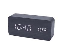 Jrifedptry Sveglia digitale in legno, sveglia a LED con temperatura orologi da scrivania per ufficio, orologio da comodino nero