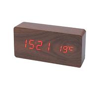 Jrifedptry Sveglia digitale in legno, sveglia a LED con temperatura orologi da scrivania per ufficio, orologio da comodino in legno scuro