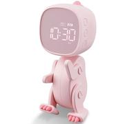 Jrifedptry Sveglia digitale per bambini, tre sveglie, sveglia dinosauro con forma variabile, snooze, luce notturna rosa