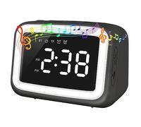 Jrifedptry Sveglia per bambini con altoparlante Bluetooth e luce notturna dimmerabile per camera da letto, per bambini, colore nero