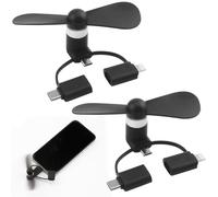 JRILUO Ventilatore Portatile Mini USB 3 in 1 Nero, Compatibile con iOS Device Connector, Tipo-C, Micro-USB, Ventilatore Rotante a Mano per Ufficio, Viaggio, Esterni, Raffreddamento Estivo
