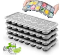 JRISBO Set di 4 Stampo Ghiaccio con Coperchio, Ghiaccio Stampi Silicone 100% Senza BPA e Certificato LFGB, Impilabili Salvaspazio Vaschette Formine Cubi Ghiaccio per Cocktail Whisky