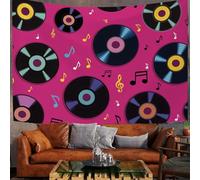 JRISEMECY Arazzo Murale Per Camera Da Letto, Tema Musicale Retrò, 100X75Cm Grande Carta Da Parati In Tessuto Tendenze Record Note Musicali, Tapestry Aesthetic Wall Decorazione Panoramica Rosso Rosa