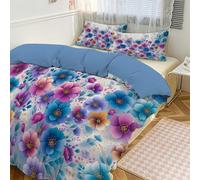 JRISEMECY Copripiumino Floreale Acquerello Sognante 240X220Cm Sacco Parure Letto Piante Sfumate Blu-Ciano Set Da Letto Matrimoniale Per Adulti Set Di Copripiumino In Microfibra Con Federa Cerniera