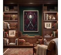 JRISEMECY Immagini Teschio Medievale Retrò Arte Murale Rosa Gotica Spada Del Cavaliere Rosso Scuro Dipinti Su Tela Poster Stampe Quadro Per Soggiorno Camera Da Letto Decorazione, 50X70Cm Senza Telaio