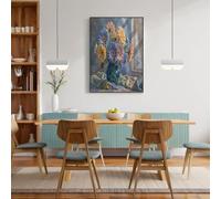 JRISEMECY Quadro Moderno Su Tela Con Vaso Cosmos Dipinto Ad Olio, Dipinto Di Pianta Elegante Blu-Grigio Per Soggiorno Camera Letto, Poster Stampa Opera D'Arte Per La Casa, 40X50Cm Senza Cornice