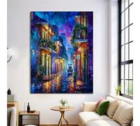 JRISEMECY Stampa Artistica Da Parete Con Notte Città Strada, Quadro Di Murale Con Paesaggio Ad Acquerello, Immagine Tela Di Indaco Decorazione Da Parete Per Soggiorno, 40X50Cm, Senza Cornice