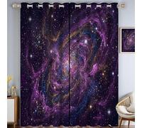 JRISEMECY Tende Oscuranti Termiche Isolanti Fantasy Nebula Vortex, Tenda Con Occhielli Per Camera Da Letto Soggiorno Moderne 2 Pezzi Stampa Galassia Dei Sogni 3D Opache - 75Lx166A Cm, Viola