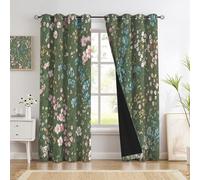 JRISEMECY Tende Oscuranti Termiche Isolanti Fiori Selvatici Di Campagna, Tenda Con Occhielli Per Camera Da Letto Soggiorno Moderne 2 Pezzi Stampa Viti Vintage 3D Opache - 140Lx175A Cm, Verde Salvia