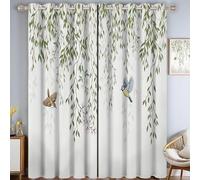 JRISEMECY Tende Oscuranti Termiche Isolanti Rami Di Salice Cinese, Tenda Con Occhielli Per Camera Da Letto Soggiorno Moderne 2 Pezzi Stampa Piante Naturali 3D Opache - 140Lx280A Cm, Verde Bianco