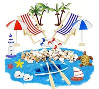 JRJRN 18PCS Set Spiaggia in Miniatura, Micro Paesaggio Da Spiaggia, Mini Sedia a Sdraio, Decorazione in Miniatura per Fai-Da-Te E Giardino