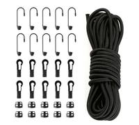 JRJRN Corda per ombrello in paracord, in polipropilene nero, 20 m, resistente agli strappi, con gancio a spirale/gancio in plastica/morsetti a farfalla, corda per paracadutismo per giardino e casa