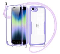 Jrkvniv Cover per iPhone 8/iPhone 7/iPhone SE 2020/2022con Cordino,360 Gradi Trasparente Custodiacon con Protezione Schermo Integrata,Bumper Rugged Custodia con Regolabile Tracolla Corda-Viola