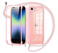 Jrkvniv Cover per iPhone 8/iPhone 7/iPhone SE 2020/2022con Cordino,360 Gradi Trasparente Custodiacon con Protezione Schermo Integrata,Bumper Rugged Custodia con Regolabile Tracolla Corda-Rose