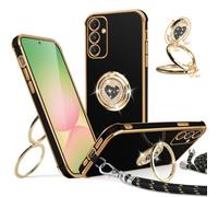 Jrkvniv Cover per Samsung Galaxy A56 5G con Cordino, con Supporto ad Anello Doppio Cuore, Custodia con Laccio Collana Tracolla, Sottile Morbido Silicone TPU Antiurto Case per Samsung A56 5G 6.7", Nero