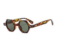 JRLLFD Occhiali da sole esagonali vintage da donna Occhiali da sole rotondi piccoli in tartaruga con rivetti retrò per uomo, C3 Green G15, taglia unica