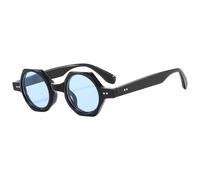JRLLFD Occhiali da sole esagonali vintage da donna Occhiali da sole rotondi piccoli in tartaruga con rivetti retrò per uomo, C6 Blu, taglia unica