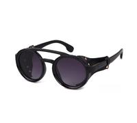 JRLLFD Occhiali da sole punk con montatura in pelle PU per uomo Occhiali da sole Steampunk rotondi rossi con bottoni rivetti da donna,1,Taglia unica