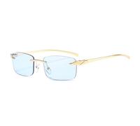 JRLLFD Occhiali da sole rettangolari retrò senza montatura da donna Occhiali da sole con lenti sfumate oceaniche trasparenti Occhiali da sole da uomo, Blu dorato, taglia unica
