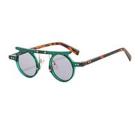 JRLLFD Occhiali da sole rotondi punk uomo donna piccoli occhiali da sole sfumati retrò colore vintage UV400 occhiali da sole femminili trasparenti, verde leopardo grigio, taglia unica