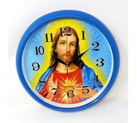 JRose Collections Orologio da Parete Gesù 28cm - Silenzioso, Movimento al Quarzo - Orologio Religioso Cristiano Cornice Blu con Disegno Sacro Cuore