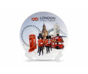 JRose Collections Piatto da esposizione in ceramica souvenir di Londra con supporto, piatto da collezione decorativo da 15 cm, con London Eye, Big Ben e Tower Bridge, memorabilia di viaggio nel Regno