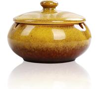 JRose Collections Posacenere in ceramica con coperchi, antivento, per uso interno o esterno, posacenere per fumatori, posacenere da scrivania, decorazione per casa e ufficio, JR23076 (giallo)