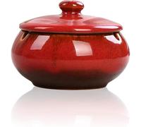 JRose Collections Posacenere in ceramica con coperchi, antivento, per uso interno o esterno, posacenere per fumatori, posacenere da scrivania per casa e ufficio, decorazione JR23076 (rosso)