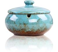 JRose Collections Posacenere in ceramica con coperchi, antivento, per uso interno o esterno, posacenere per fumatori, posacenere da scrivania per casa e ufficio, decorazione JR23076 (blu)