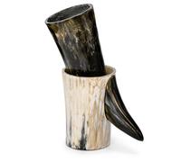 JRose Collections Set regalo con corno di bue naturale e tazza in corno abbinato, circa 300 ml, circa 300 ml, realizzato a mano, con tazza in corno rustico, calice da birra medievale Ale Mead, regalo