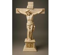 JRose Collections Statua di crocifisso in resina da 30 cm con base, statuetta tradizionale a forma di croce con dettagli INRI, ornamento decorativo per la casa, avorio e oro, decorazione religiosa da