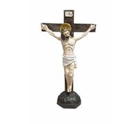 JRose Collections Statua di Gesù su croce, 27 cm, in resina, ornamento religioso, autoportante, statuetta cristiana con placca INRI e aureola dorata, decorazione per la casa, JR2547