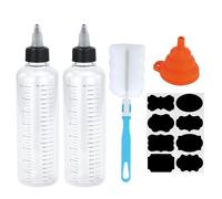 JRSHIRLEYLTD 2 bottiglie da spremere da 230 ml, con scala, dispenser di olio trasparente, bottiglie con tappo in pizzo, bottiglia di plastica multiuso per spezie liquide, salsa, olio, aceto di soia,