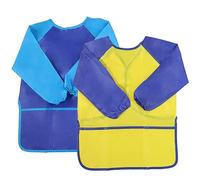 JRSHIRLEYLTD 2 pezzi grembiuli da pittura per bambini, grembiule artistico per bambini, grembiule da pittura impermeabile per bambini, per l'arte, la pittura, la cucina, il mangiare (blu, giallo)