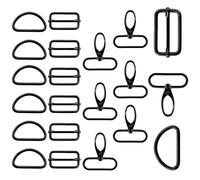 JRSHIRLEYLTD 21 pezzi accessori per borse da cucito, anelli D, fibbie per scale e moschettoni con giunto girevole, set in metallo per borse fai da te, pettorina per cani e portachiavi (nero)